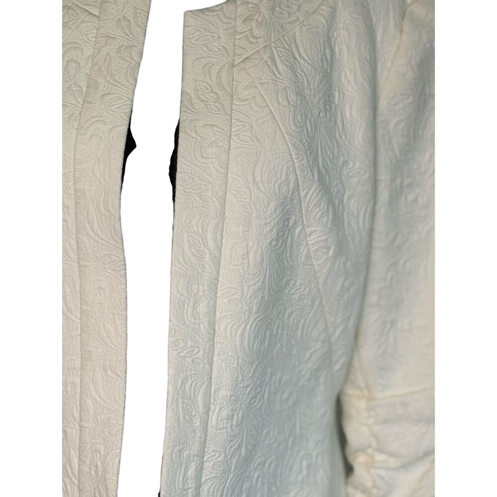 Peck & Peck Ivory Textured Jacket Open Front Cropped Blazer 3/4 Sleeve Classic - Picture 3 of 8